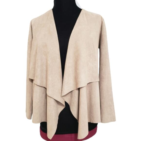 Mod Ref Suede Like Open Front Drawstring Waistband Waterfall Cardigan Jacket - Picture 1 of 9